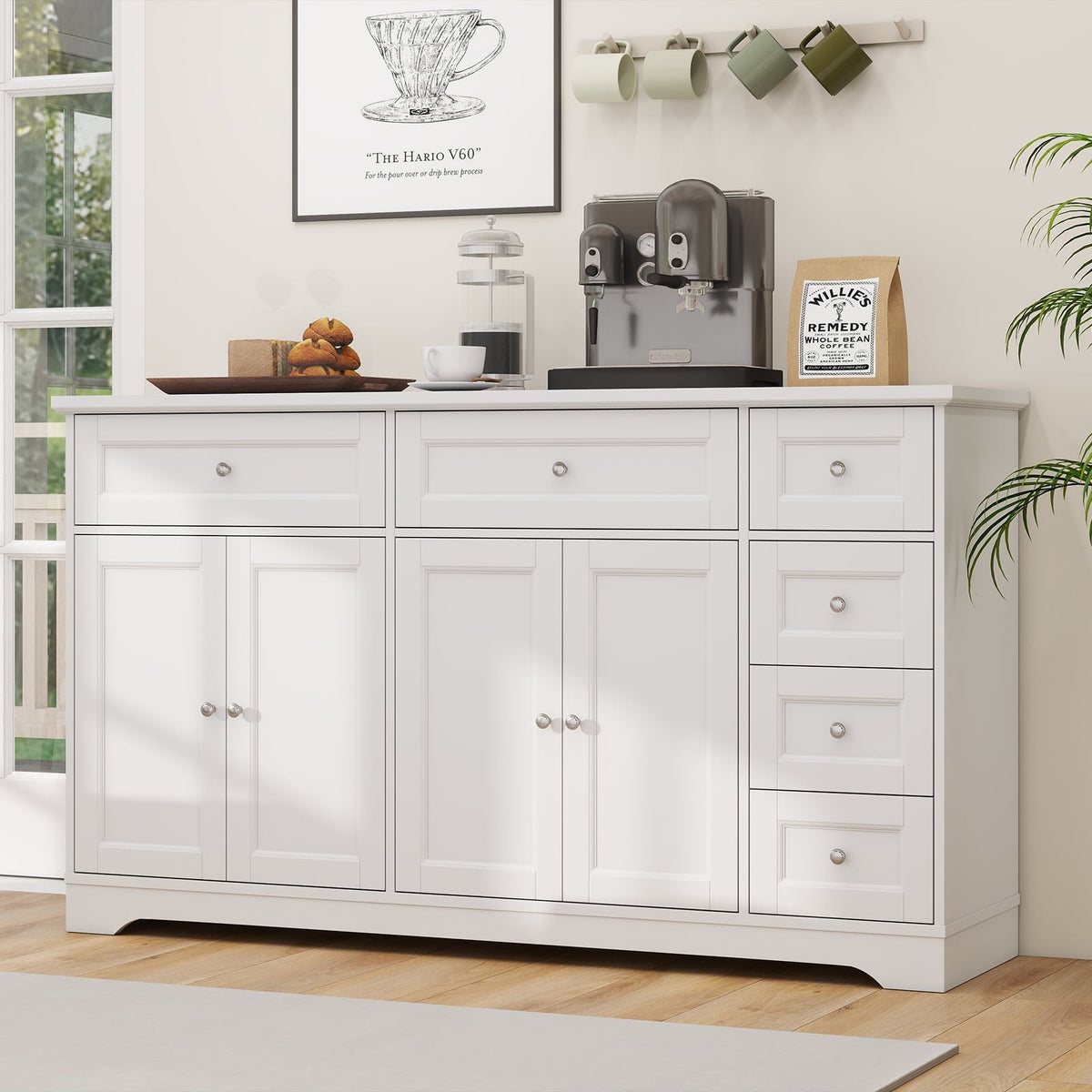 Buffet Sideboard 59 inches Modern Coffee Bar Station Console Table-White view 2