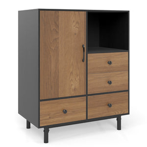Buffet Sideboard Mid Century Modern Storage Cabinet with 4 Drawers and Open Compartment-Black view 4
