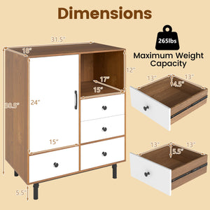 Buffet Sideboard Mid Century Modern Storage Cabinet with 4 Drawers and Open Compartment-Natural view 5