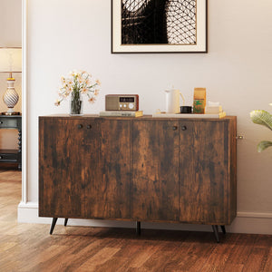 Buffet Sideboard Mid Century Modern Storage Cabinet with Adjustable Shelves-Rustic Brown view 2