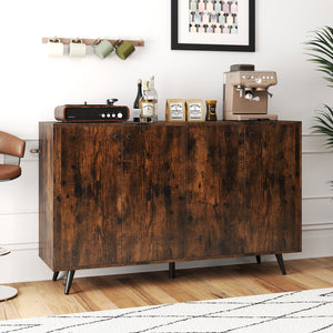 Buffet Sideboard Mid Century Modern Storage Cabinet with Adjustable Shelves-Rustic Brown view 3