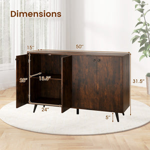 Buffet Sideboard Mid Century Modern Storage Cabinet with Adjustable Shelves-Rustic Brown view 5
