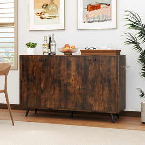 Buffet Sideboard Mid Century Modern Storage Cabinet with Adjustable Shelves-Rustic Brown view 6