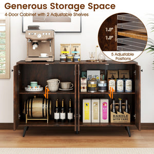 Buffet Sideboard Mid Century Modern Storage Cabinet with Adjustable Shelves-Rustic Brown view 7