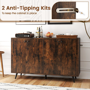 Buffet Sideboard Mid Century Modern Storage Cabinet with Adjustable Shelves-Rustic Brown view 8