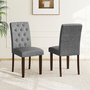 Button Tufted Fabric Upholstered Wooden Dining Chair Set of 2 with High Curved Back-Gray view 2