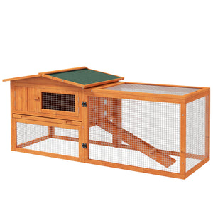 Wooden Rabbit Hutch Guinea Pig House with Removable Tray, Openable Roof, Trough, Run for Tortoises and Ferrets, Grey