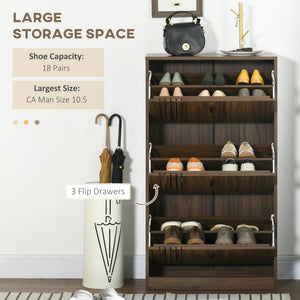 Shoe Storage Cabinet Organizer for 18 Pairs of Shoes with 3 Flip Drawers and Adjustable Shelves, Oak – view 10