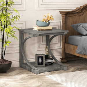 C-shaped 24 Inch 2 Tier Square End Table Sofa Side Table-Grey view 2