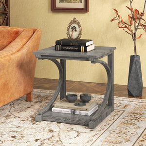 C-shaped 24 Inch 2 Tier Square End Table Sofa Side Table-Grey view 3