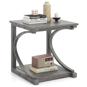 C-shaped 24 Inch 2 Tier Square End Table Sofa Side Table-Grey view 4