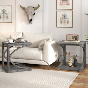 C-shaped 24 Inch 2 Tier Square End Table Sofa Side Table-Grey view 6