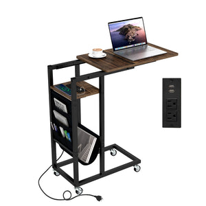C-shaped End Table with Charging Station and Retractable Tabletop-Coffee view 4