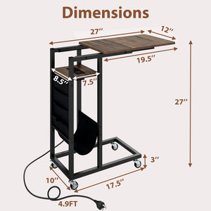 C-shaped End Table with Charging Station and Retractable Tabletop-Coffee view 5
