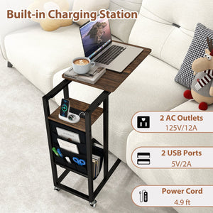 C-shaped End Table with Charging Station and Retractable Tabletop-Coffee view 6