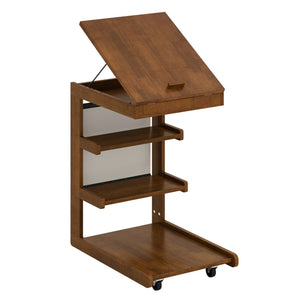 C-shaped End Table with Wheels and Adjustable Desktop for Sofa Couch Bedside-Brown
