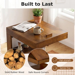 C-shaped End Table with Wheels and Adjustable Desktop for Sofa Couch Bedside-Brown view 9