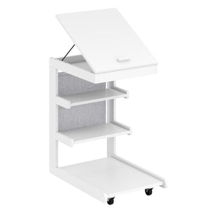 C-shaped End Table with Wheels and Adjustable Desktop for Sofa Couch Bedside-White
