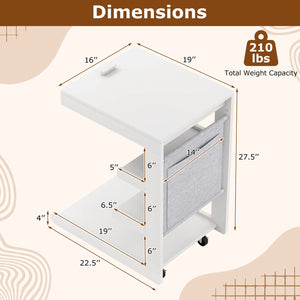 C-shaped End Table with Wheels and Adjustable Desktop for Sofa Couch Bedside-White view 5
