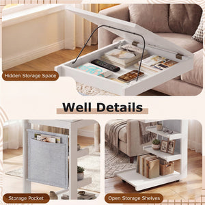 C-shaped End Table with Wheels and Adjustable Desktop for Sofa Couch Bedside-White view 7