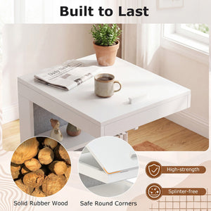C-shaped End Table with Wheels and Adjustable Desktop for Sofa Couch Bedside-White view 9