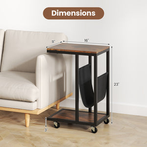 C-shaped Side Table with Canvas Storage Pouch and Metal Frame-Borwn view 5