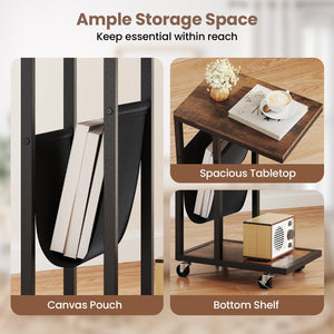 C-shaped Side Table with Canvas Storage Pouch and Metal Frame-Borwn view 6