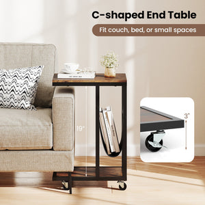 C-shaped Side Table with Canvas Storage Pouch and Metal Frame-Borwn view 8