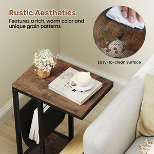C-shaped Side Table with Canvas Storage Pouch and Metal Frame-Borwn view 9