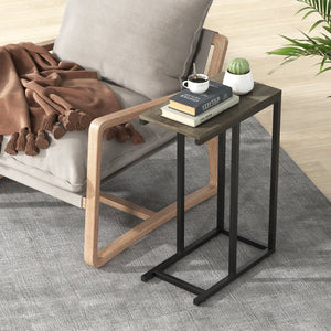 C-shaped Side Table with Heavy-duty Metal Frame-Oak view 2