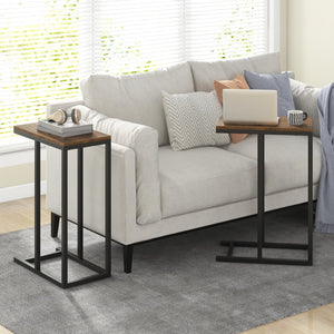 C-shaped Side Table with Heavy-duty Metal Frame-Rustic Brown view 3