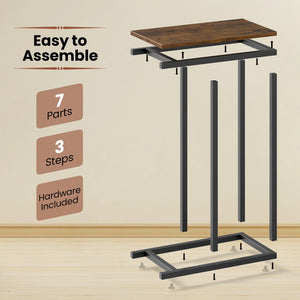 C-shaped Side Table with Heavy-duty Metal Frame-Rustic Brown view 8