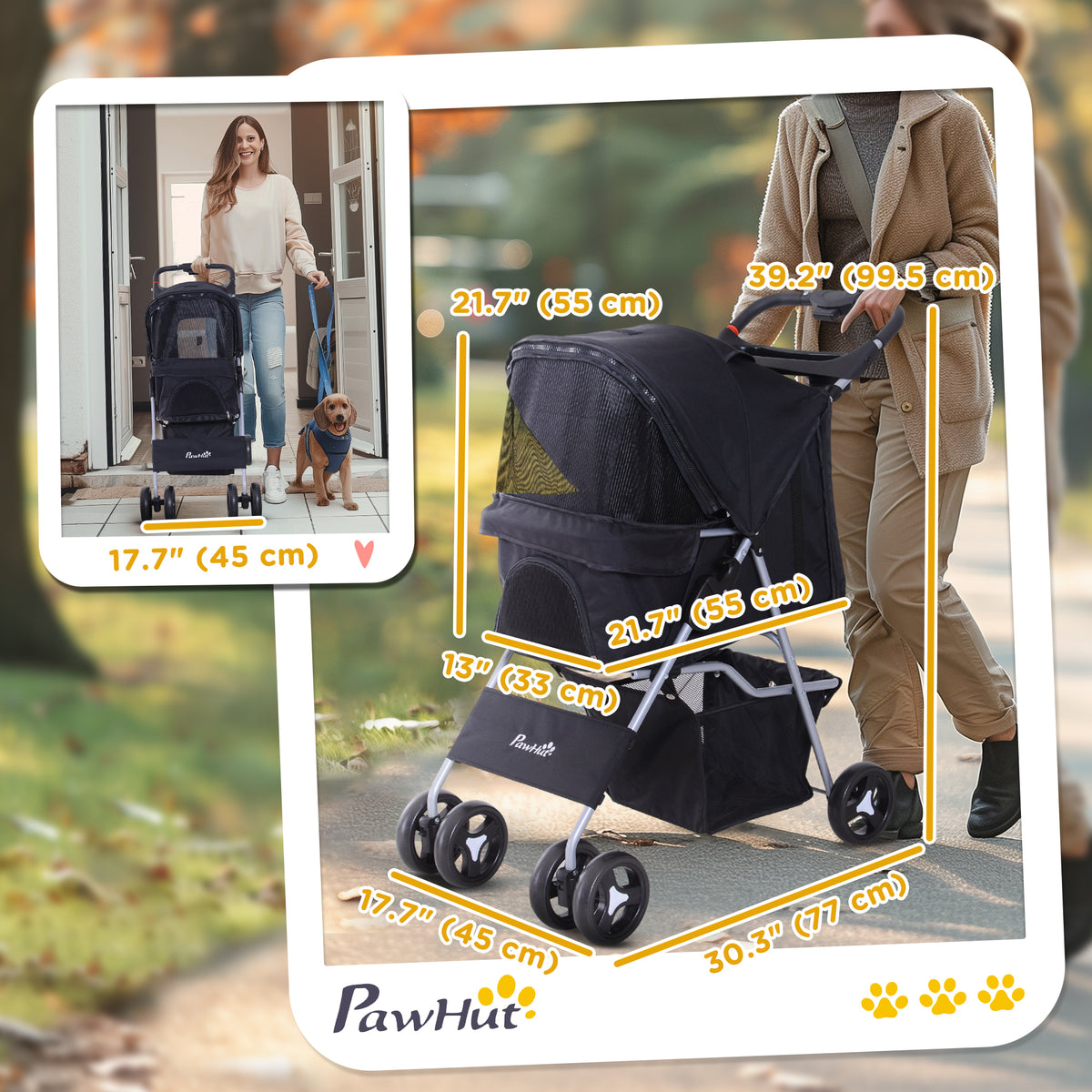 Cat Dog Stroller, One-click Foldable Pet Stroller w/Cup Holder, 4 Wheels Travel Carrier w/Brakes – view 2