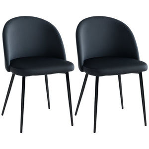 Set of 2 Mid-Back Dining Chair, Mid-Back Velvet-touch Upholstery Kitchen Chair for Living Room Dining Room, Black