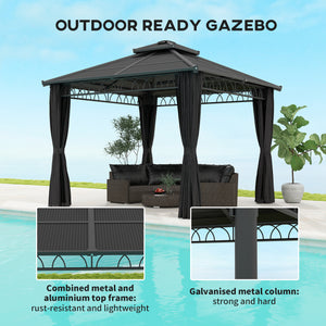 10' x 10' Outdoor Hardtop Gazebo Canopy w/ Double PC Roof, Steel Frame, Nettings – view 5