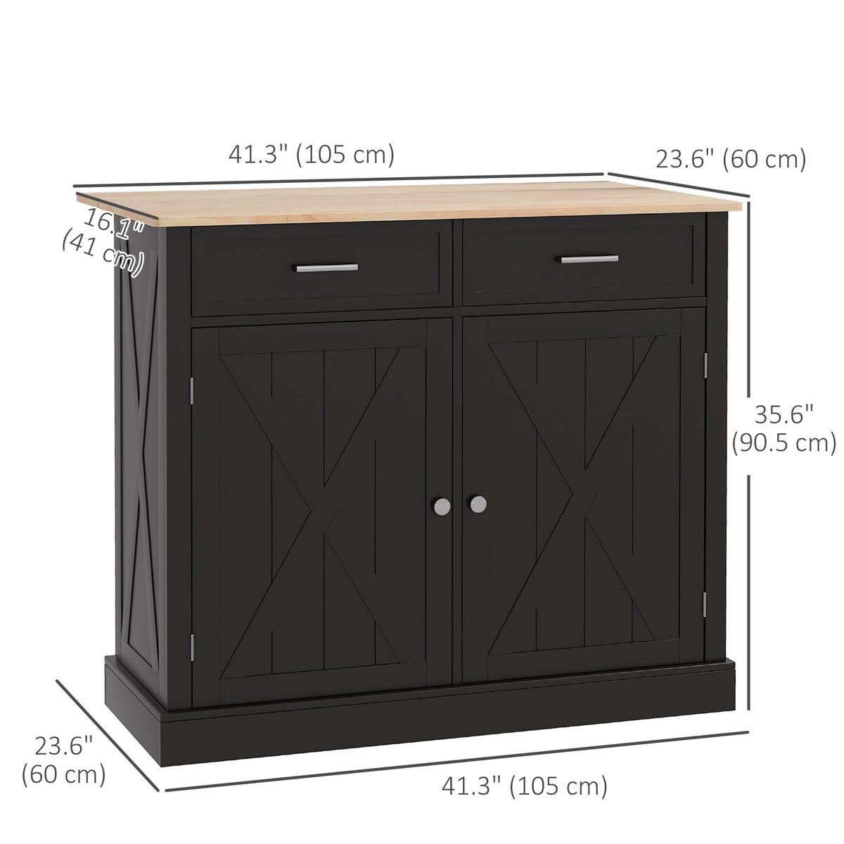 Kitchen Island with Drop Leaf, Rolling Kitchen Cart with 2 Drawers, Adjustable Shelves and Wood Countertop – view 2
