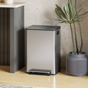 Trash Can with Soft-Close Lid, Garbage Can with Removable Inner Bucket for Kitchen 13.2 gal/50 L, Silver