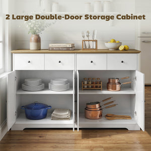 Sideboard Buffet Cabinet, 55" Farmhouse Kitchen Cabinet with Soft-Close Doors, 2 Drawers and 2 Adjustable Shelves