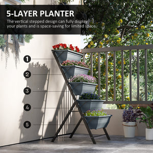 5-Tier Raised Garden Bed with 5 Planter Box, Outdoor Plant Stand Grow Containers with Leaking Holes, Black – view 17