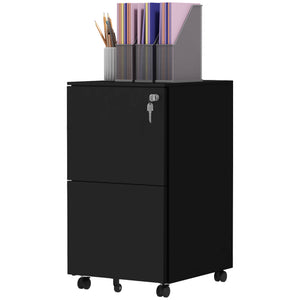 Vertical Steel Filing Cabinet on Wheels, 2-Drawer Lockable File Cabinet with Adjustable Hanging Bar for A4