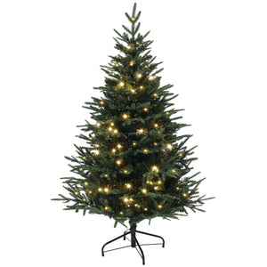 5ft Prelit Artificial Christmas Tree with 542 Tips, Warm White LED Lights, Steel Base, Hinged Xmas Tree, Auto Open