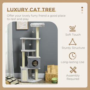 57.5" Cat Tree with Scratching Posts, Large Cat Tower for Indoor Cats with Bed, House, Toys, Grey