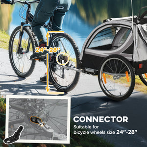 Aosom 2 Seat Bike Trailer for Kids 2-in-1 Double Baby Stroller with Handbrake, Rubber Wheels, 5 Point Harness, Waterproof Cover, Storage Bag, Reflectors