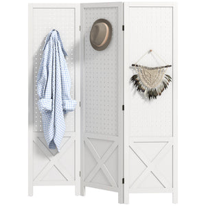 4.7' 3 Panel Wooden Room Divider with Pegboard Display, Folding Privacy Screen for Home Office, Natural – view 8