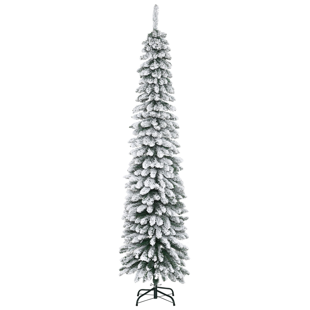 6 Ft Snow-Flocked Artificial Christmas Tree, Slim Pencil Xmas Tree with Realistic Branches, Metal Base – view 2