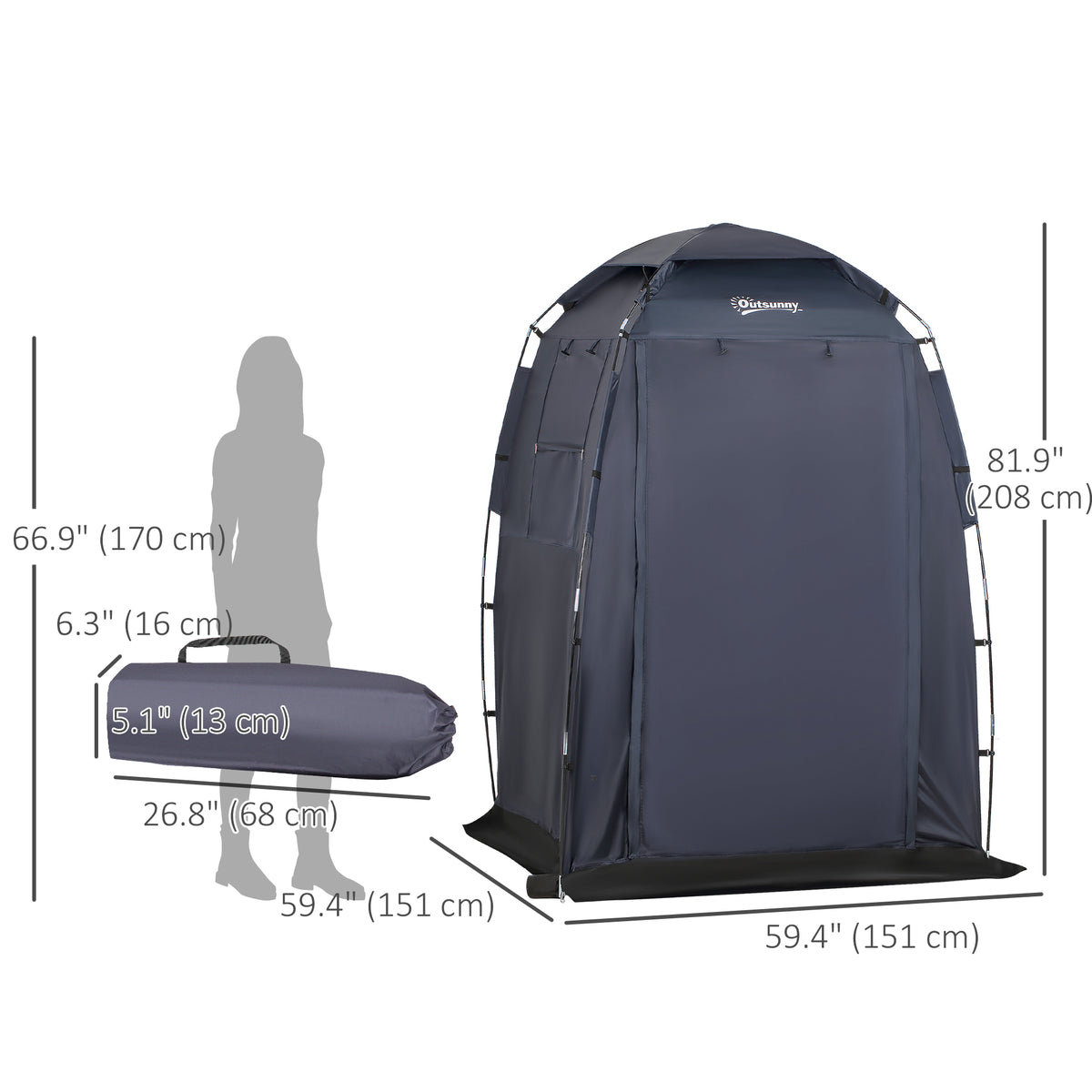 60" x 60" x 82" Shower Tent Extra Wide Changing Room Privacy Portable Camping Shelters with Windows & Floor Mat, Dark Blue