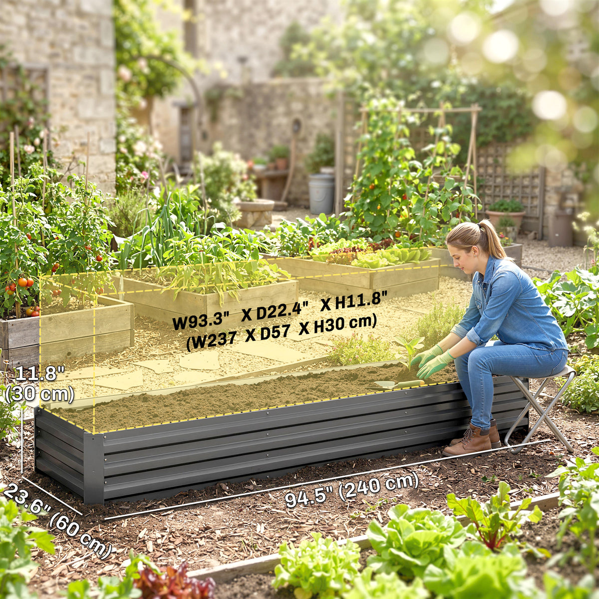 8'x2'x1' Galvanized Raised Bed, Large Elevated Planter Box for Growing Flowers, Herbs and Vegetables – view 2