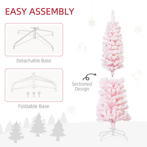 6ft Flocked Christmas Tree, Pencil Christmas Tree with Realistic Branch Tips, Folding Metal Stand, Green – view 54