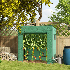 Walk-in Tomato Greenhouse Lean-to Green House with Reinforced PE Cover, Roll-up Door, Mesh Windows, Green – view 7