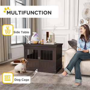31" Dog Crate Furniture End Table with Three Doors for Small Dogs, Coffee – view 3